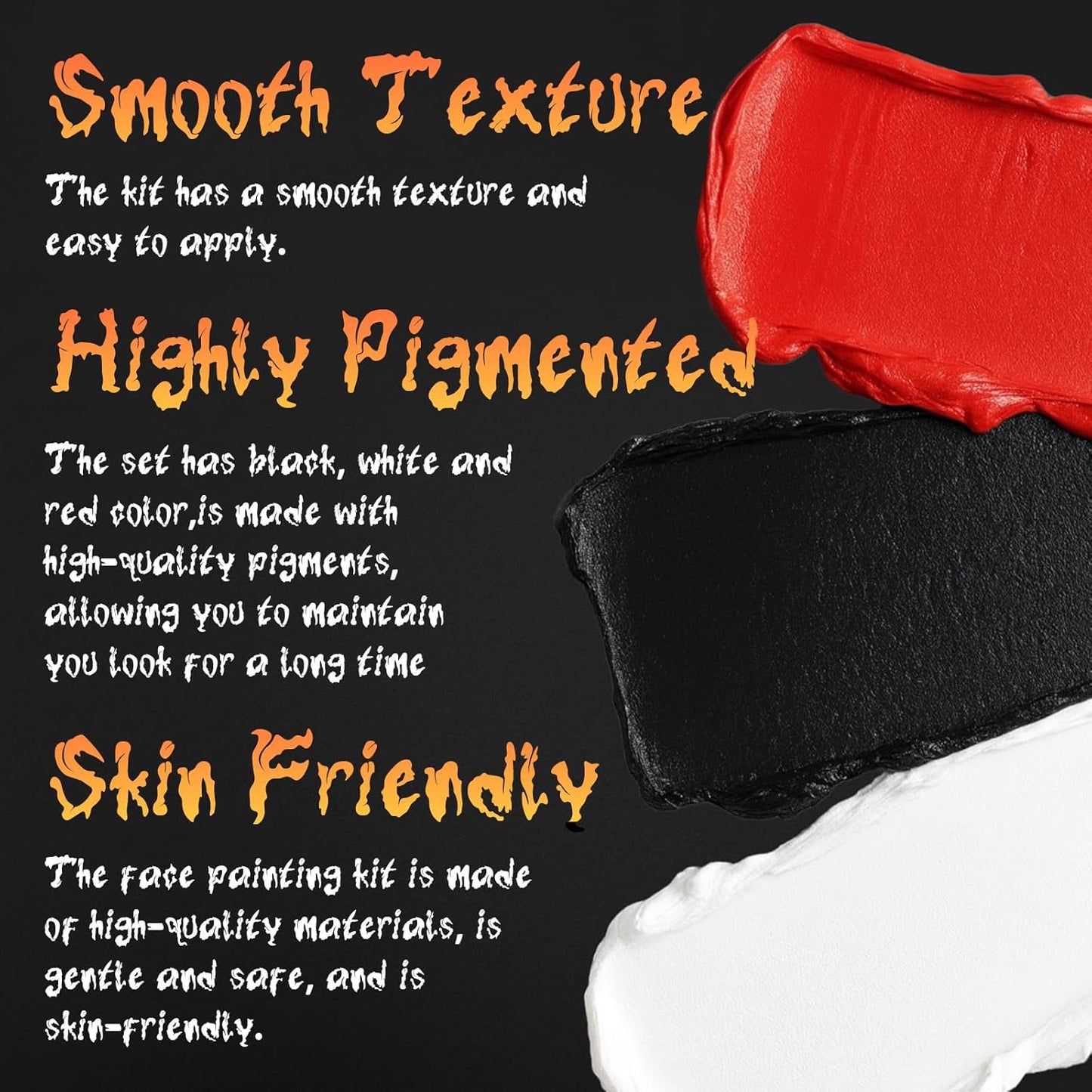 Red Black and White Face Body Paint Set, Highly Pigmented Clown Makeup Kit, Professional Face Paint for Halloween Skeleton Cosplay Joker Vampire Zombie Ghost SFX Makeup