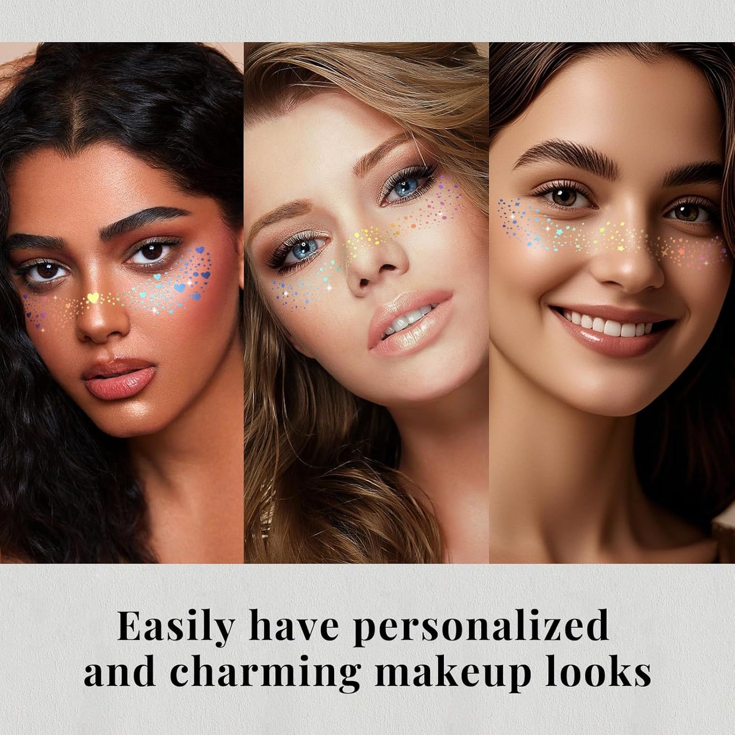 24pcs Glitter Freckles Makeup Patches-Holographic-Face Glitter Speckles, Sparkle Speckles Patches for Women, Cute Sparkling Fake Freckles, Glitter Freckles Face Tattoo, Musical Festival Accessories