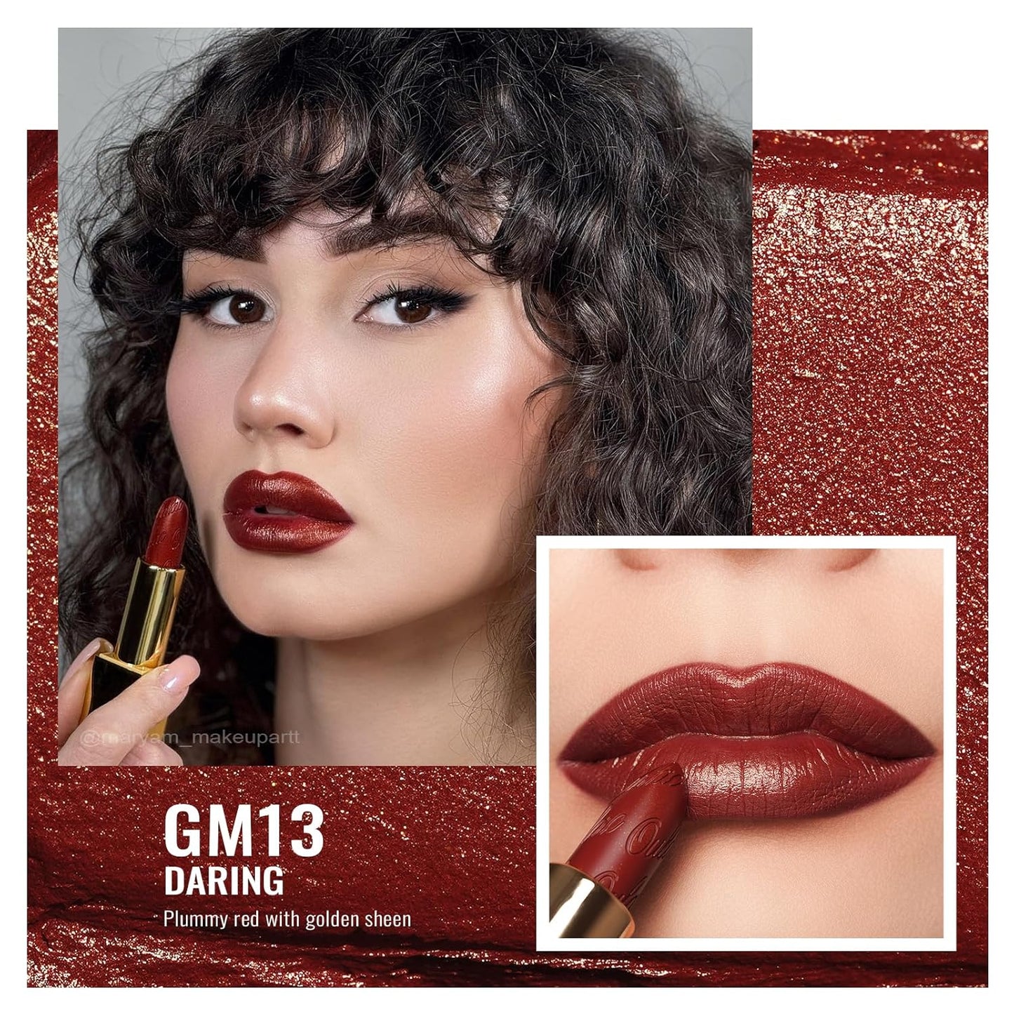 Oulac Matte Plummy Red Lipstick with Glow Metallic Finish - Vegan Lipstick for Women, Creamy Texture, Hydrating Clean Beauty Formula, High-End Magnetic Hook Design, GM13 Daring