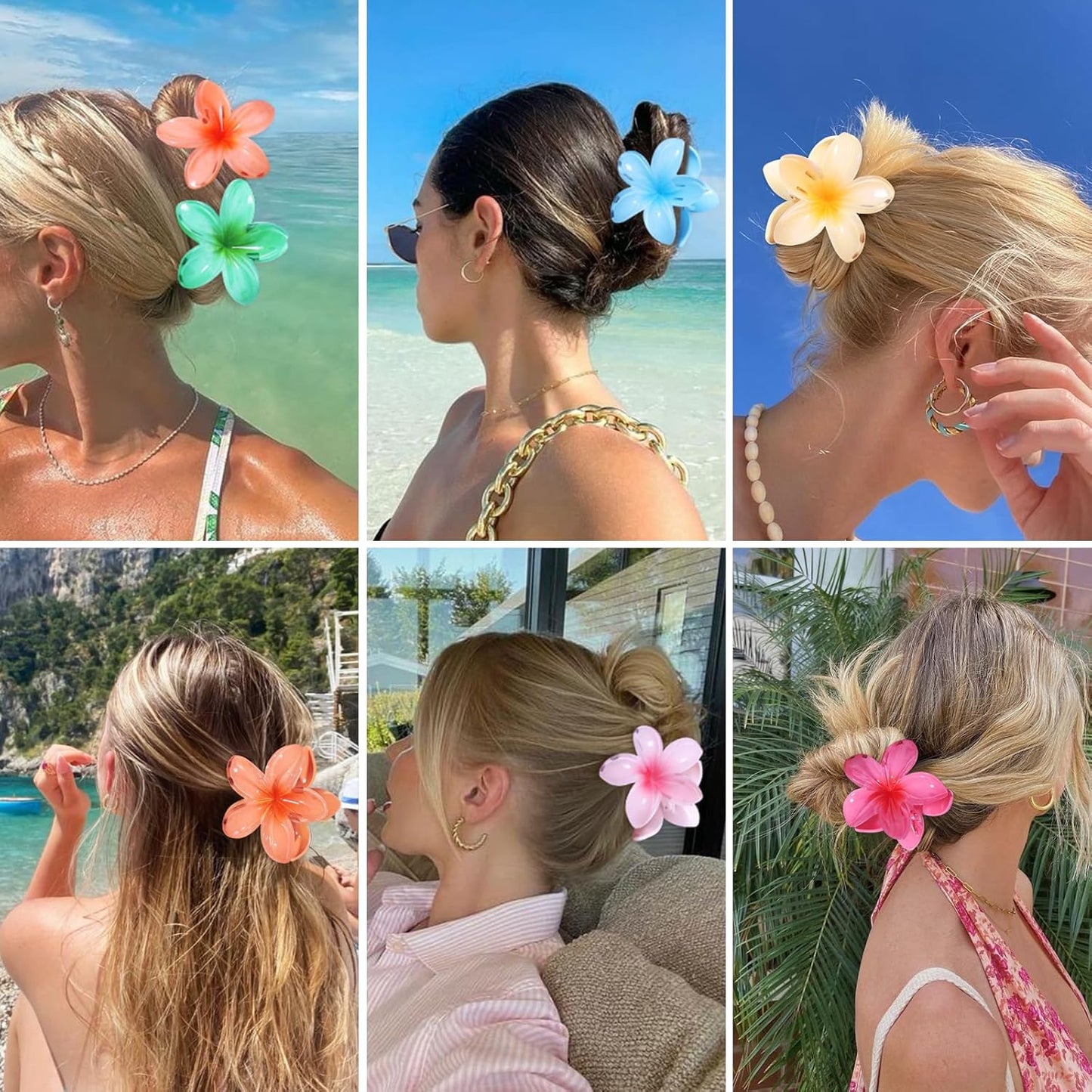 Flower Hair Clips 6 PCS Hawaiian Claw Clips for Vacation Hibiscus Hair Claw Clips Cute Large Hair Clips for Thick and Thin Hair Plumeria Hair Accessories for Women Girls - Blossom