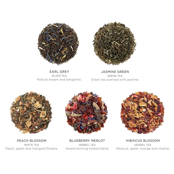 Tea Forte Fleur 3-Piece Mother's Day Tea Gift Set with Pale Mint Green Cafe Cup with Lid, Tea Tray and 10 Assorted 2 of Each Variety Organic Handcrafted Pyramid Infuser Tea Bags