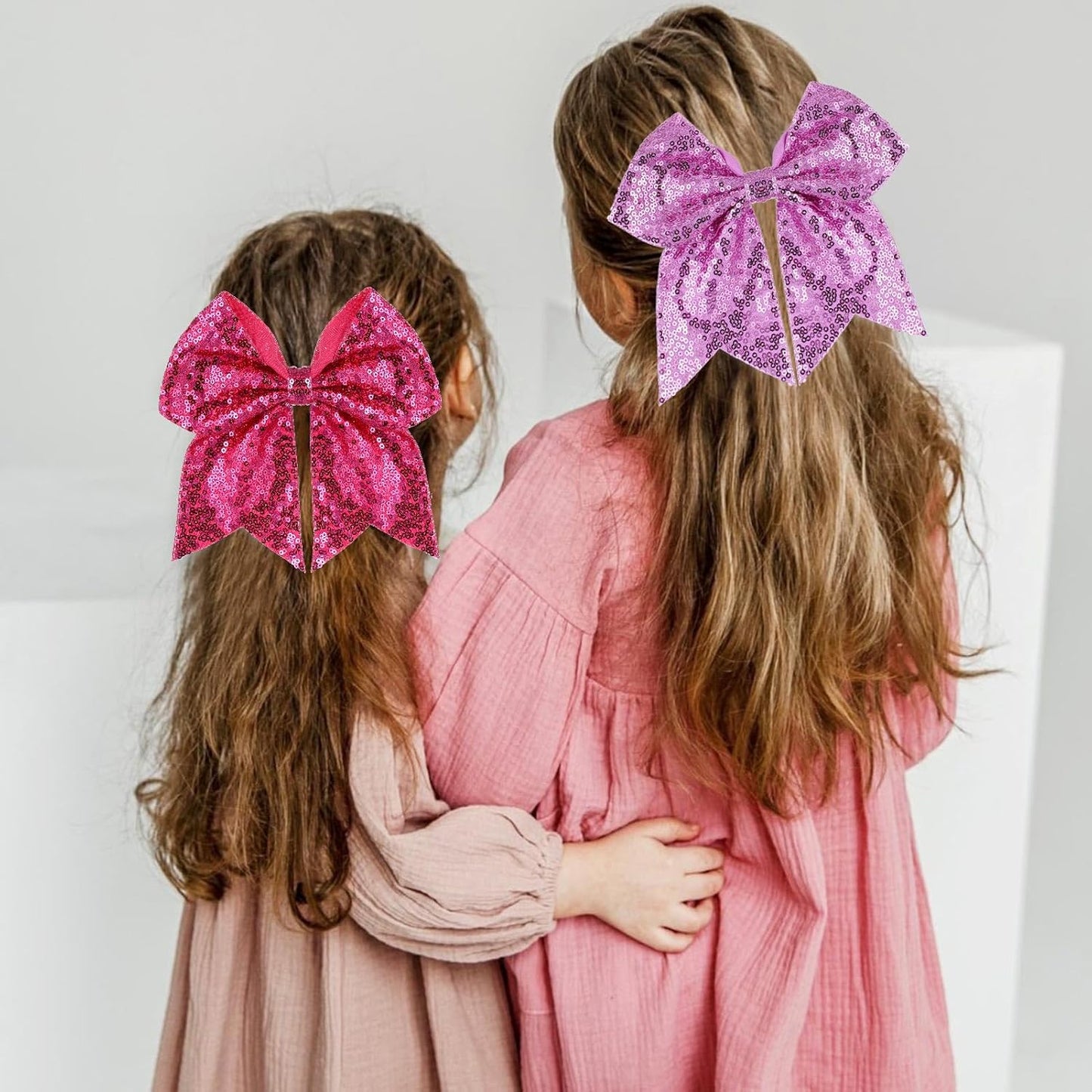Large Big 7 Inch Glitter Bow Clip Sequin Bling Party Hair Accessories for Women Teens Girls Kids 2 Pcs (HotPink, LightPurple)