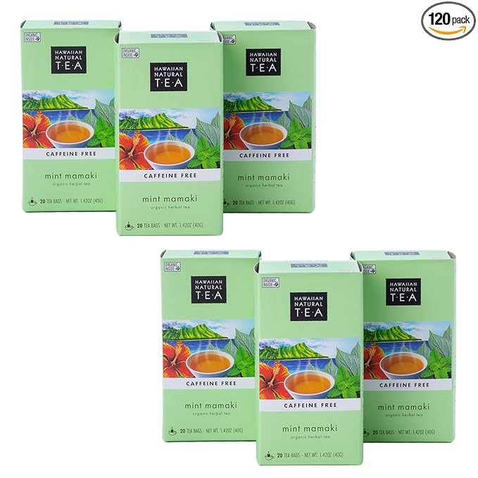 Hawaiian Natural Tea Organic Mamaki Mint Tea Blend - Caffeine Free Herbal Tea - Antioxidant-Rich, Calming, Wellness Tea for Bedtime, Anxiety & Stress - Gift for Tea Lovers - 120 Tea Bags