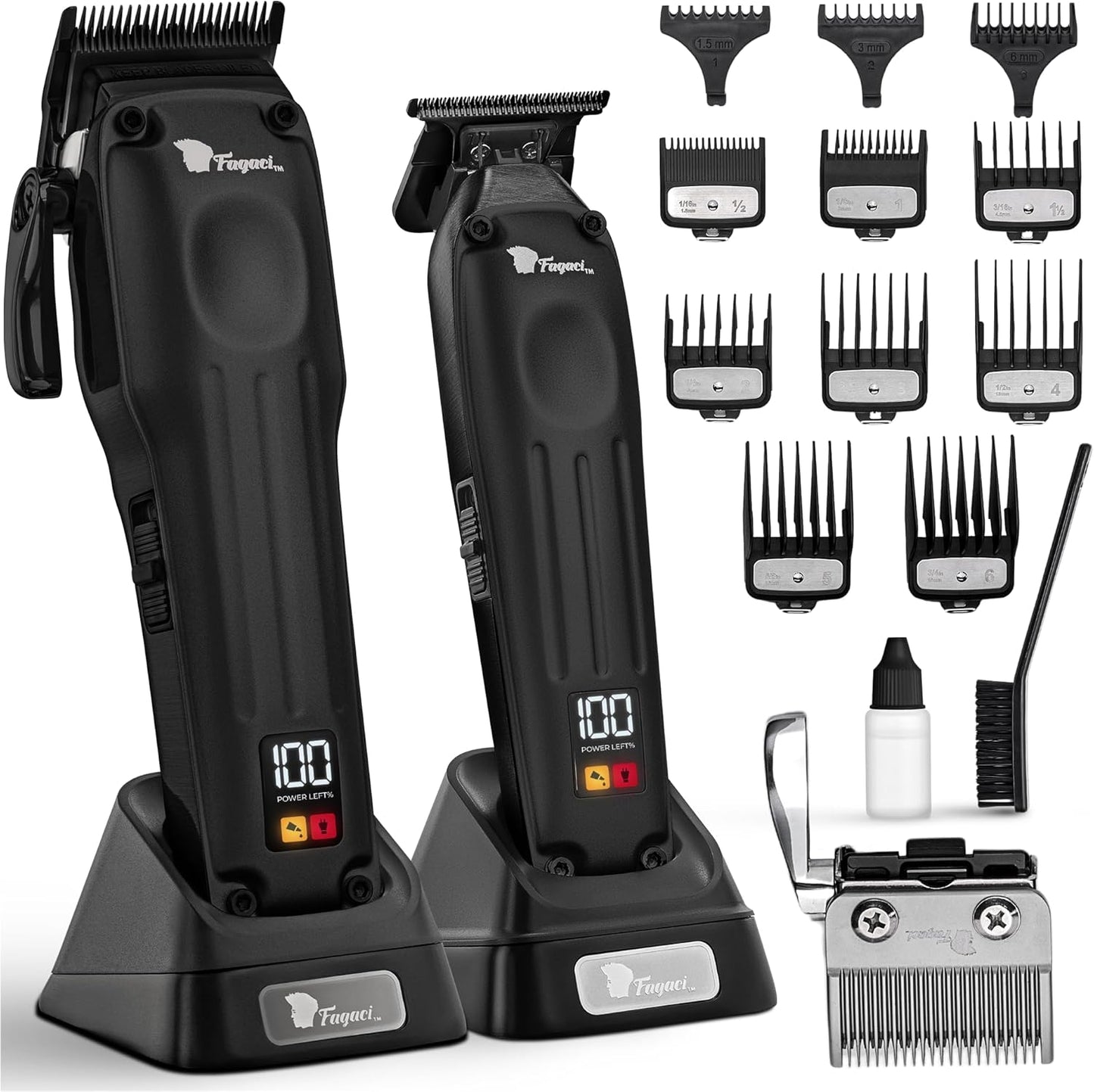 Fagaci Professional Hair Clippers for Men with Superior Precision, Brushless Motor Barber Clippers and Trimmers Set, 5X Longer Sharpness Hair Cutting Kit, Mens Haircut Cordless Clipper for Barber