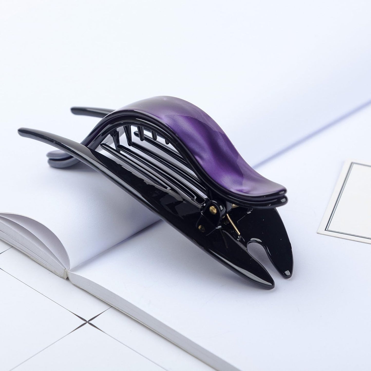 Handmade Celluloid French Design Tortoise Shell Barrettes Side-slide Opening Duck Luxury Fashion Accessories Hair Clip Claw for Women (B)