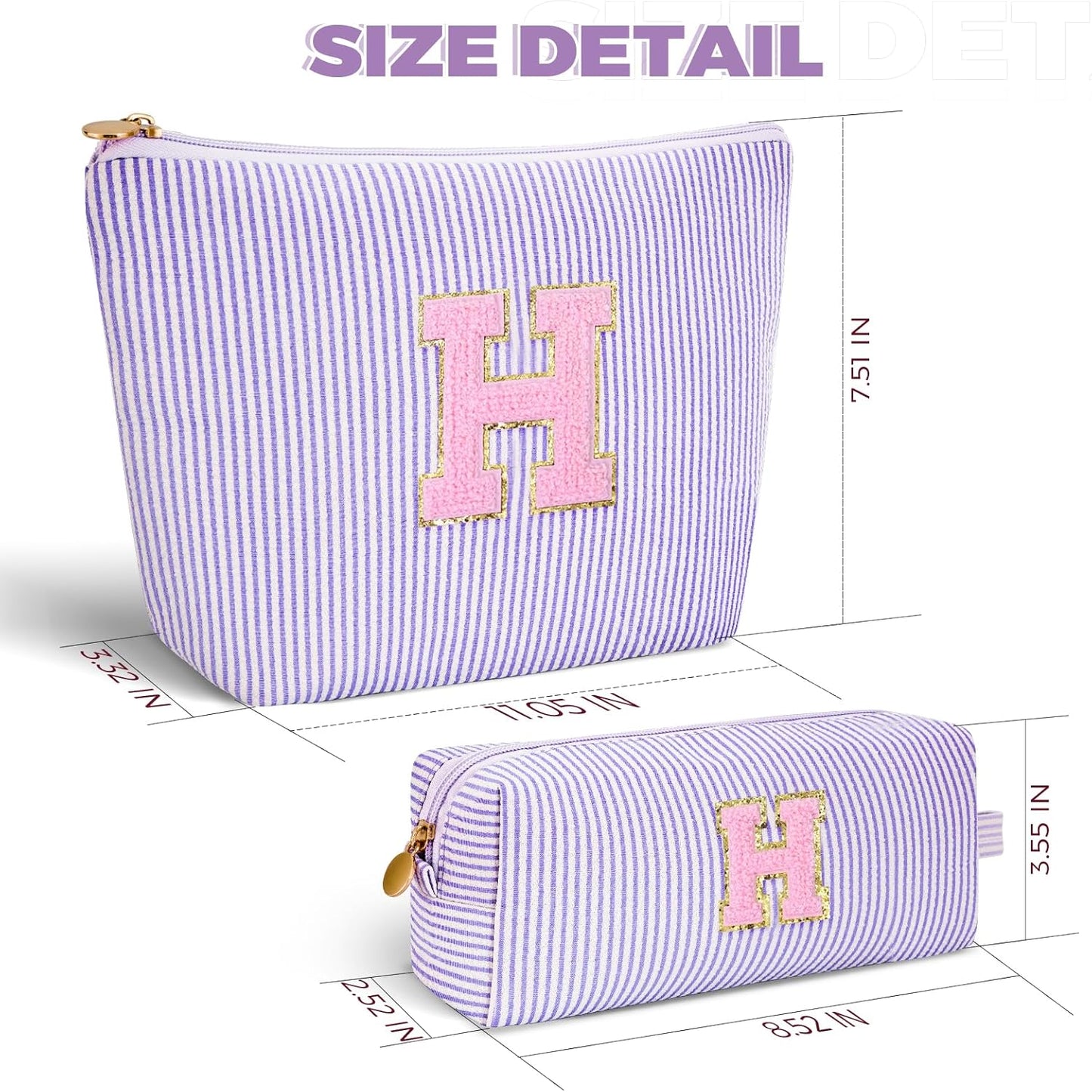Monogrammed Gifts for Women - Cosmetic Bag for Teen,Initial Cute Makeup Bag Set for Women,Trendy Pouch for Niece Sister Friend Female Her,Birthday Gifts for Daughter - Lavender,H