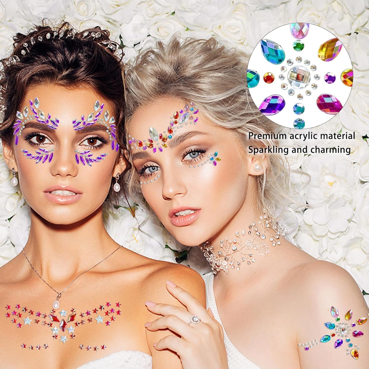 20 Sets Face Jewels Face Gems Mermaid Glitter Rhinestone Crystal Sticker Waterproof Eyes Face Temporary Tattoos for Party,Rave Festival,Carnival,Holiday Costumes,Rave Accessories,Makeup
