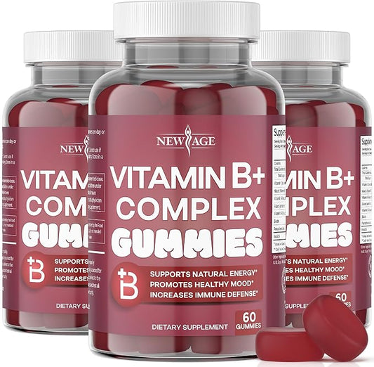 NEW AGE Vitamin B Complex Gummies with Vitamin B3, B6 & B12 – with Biotin, Folic Acid & Vitamin C – Gluten-Free, Vegan, Made in The USA! (180 Count (Pack of 3))
