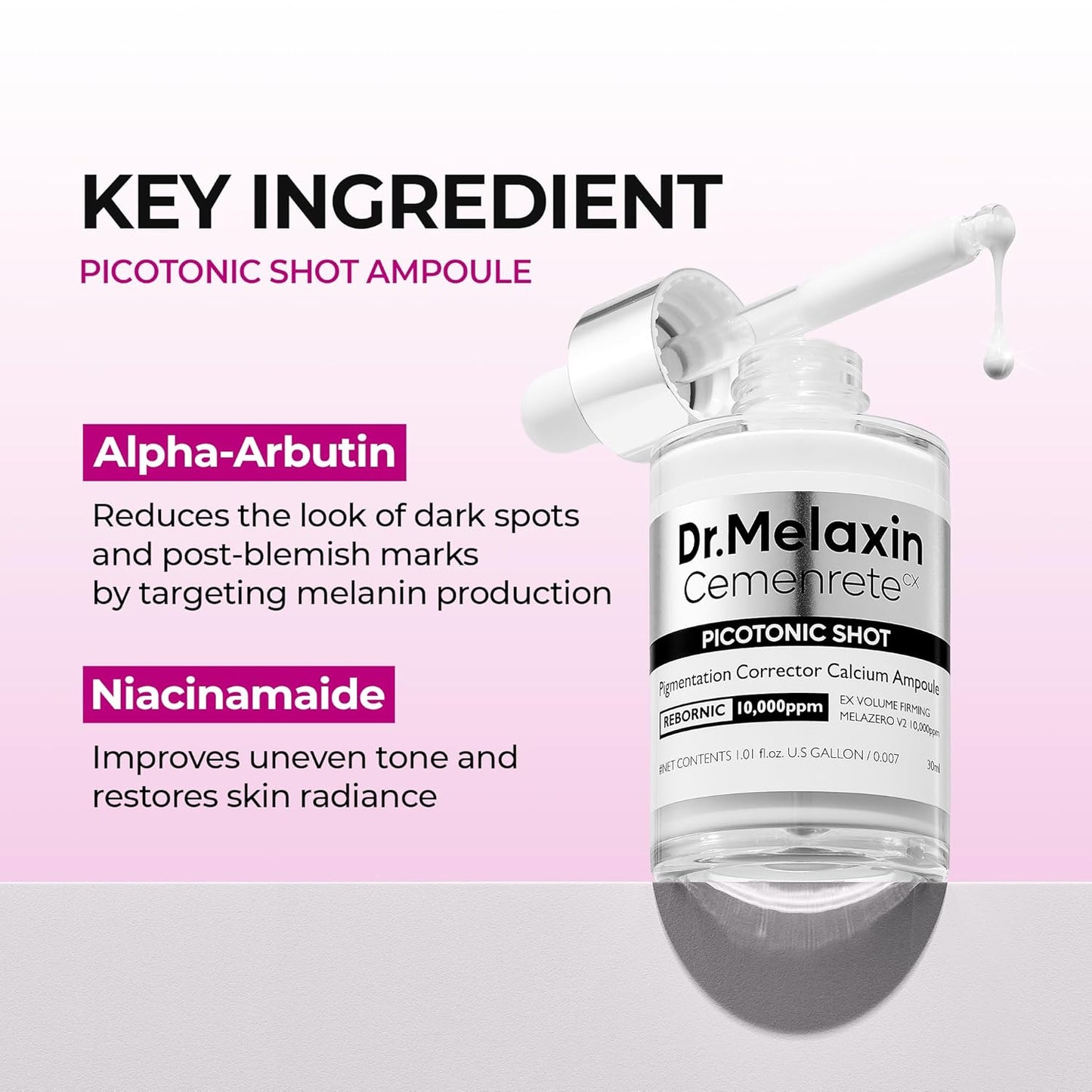Dr.Melaxin Cemenrete Picotonic Shot Calcium Ampoule for Even Skin Tone & Skin Clarity Anti-aging Dark spot care 1.01 fl.oz.