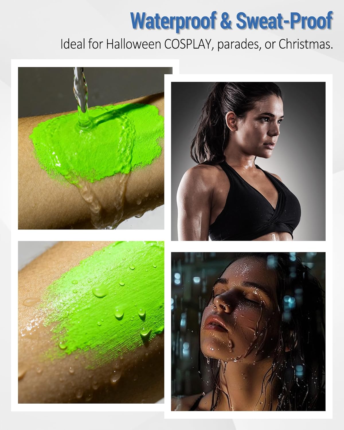 Green Face Paint Stick, Waterproof Highly Pigmented Glow in the Dark Body Paint, Green Eye Black Baseball Painting Stick, Body Painting for Patrick’s Day Halloween SFX Cosplay Makeup-05