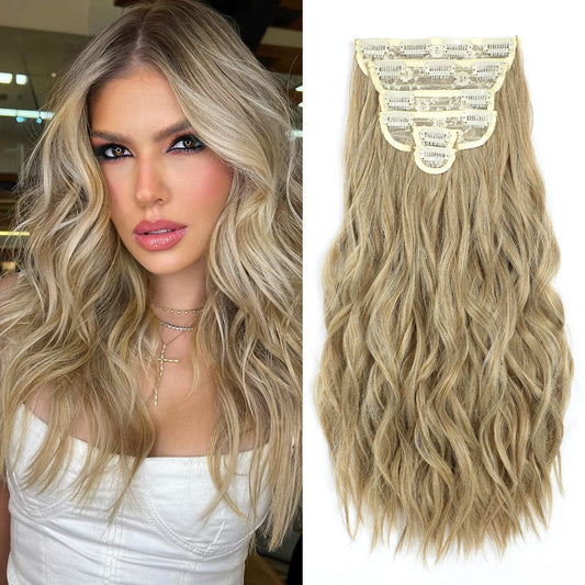 Clip in Hair Extensions, 6 PCS Natural & Soft Hair & Blends Well Hair Extensions, Long Wavy Hairpieces(20inch, 6pcs,Mixed Dirty Blonde)