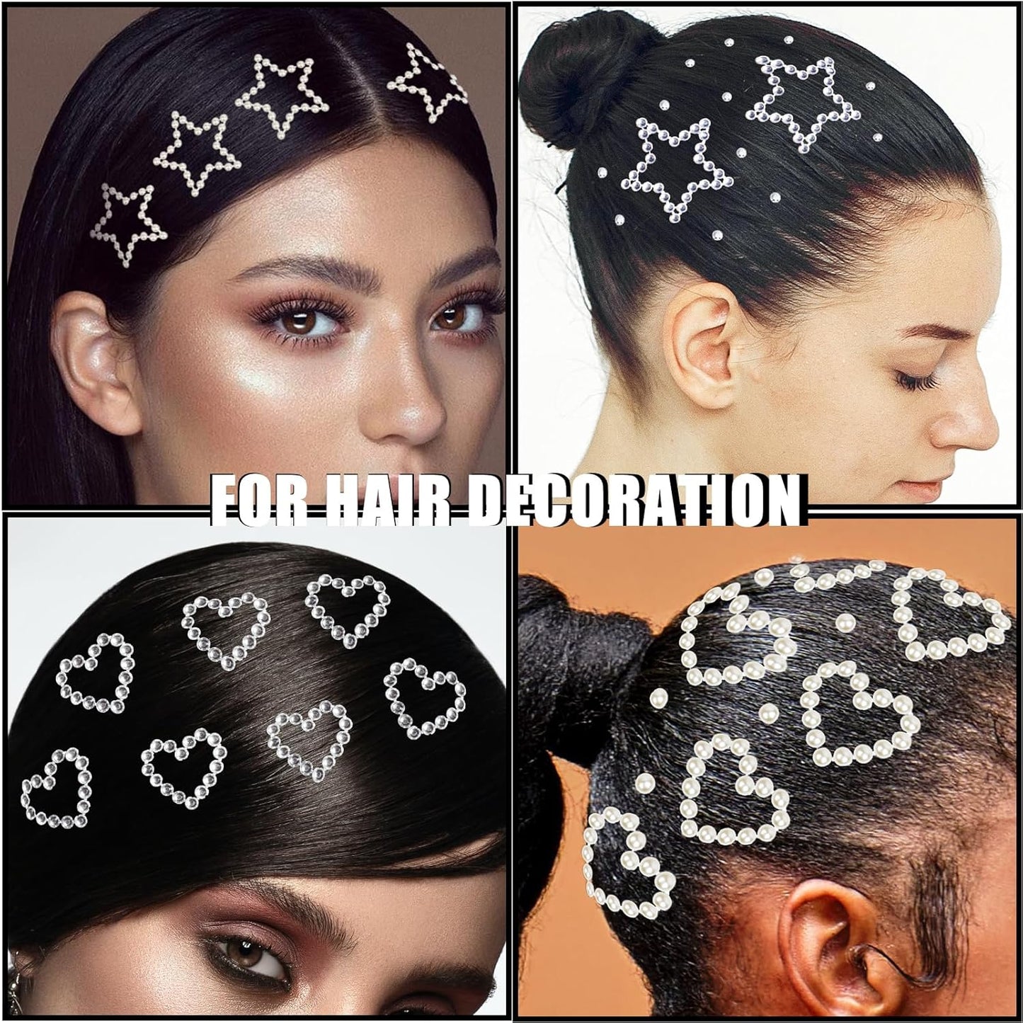 Hair Face Gems Pearls Self Adhesive Heart Star Pearl Rhinestone Stickers, Stick on Rhinestones Gem for Hair, Face Makeup, Body, Crafts, Festival Makeup