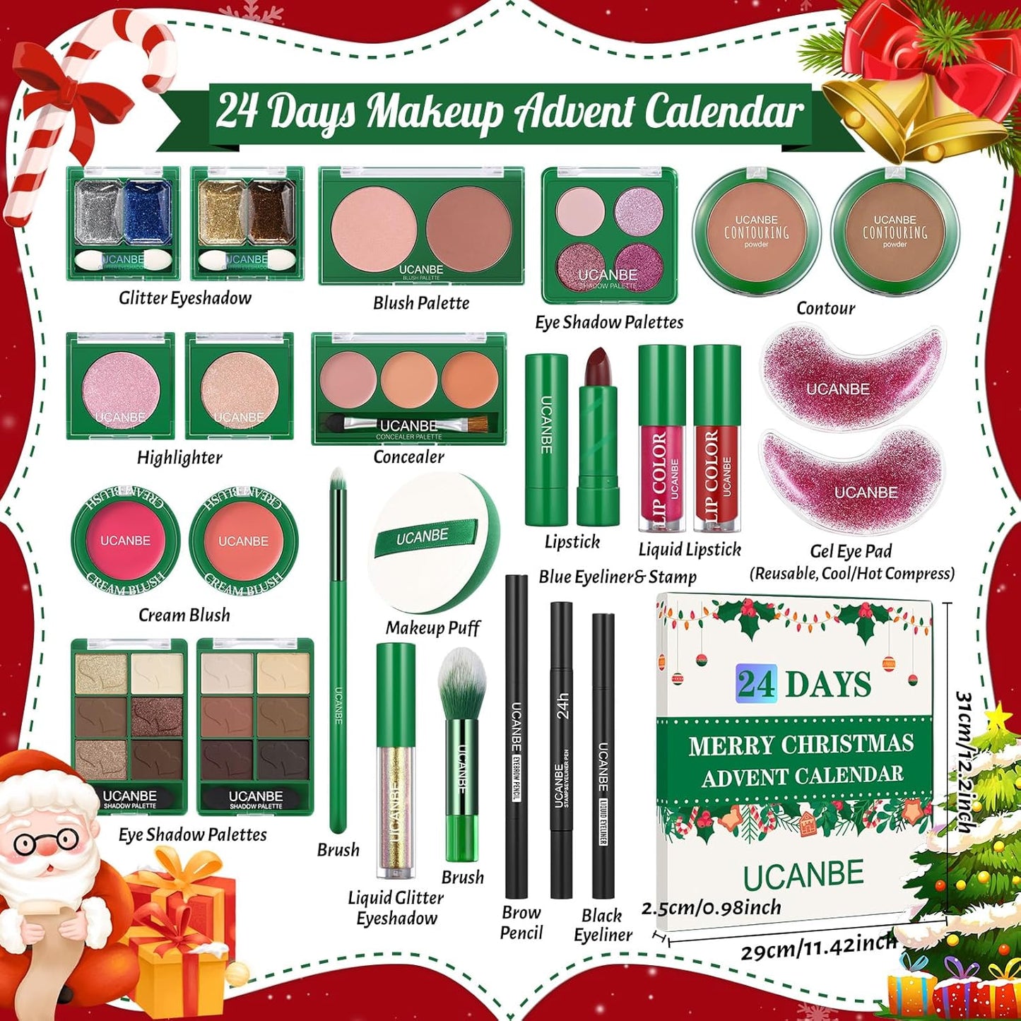 Makeup Advent Calendar 2025, 24 Days Christmas Makeup Gift Set for Adult Women & Teen Girls, UCANBE 2025 Xmas Countdown Calendar Beauty & Cosmetics Holiday Surprise Make Up Gift Kits for Women Full Kit