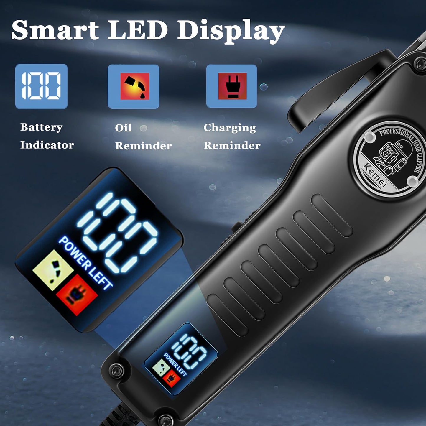 KEMEI 1827 Professional Hair Clippers for Men, Electric Beard Trimmer with Zero Gap T-Blade, Cordless Clippers and Trimmers Set with LED Display for Mens Gifts