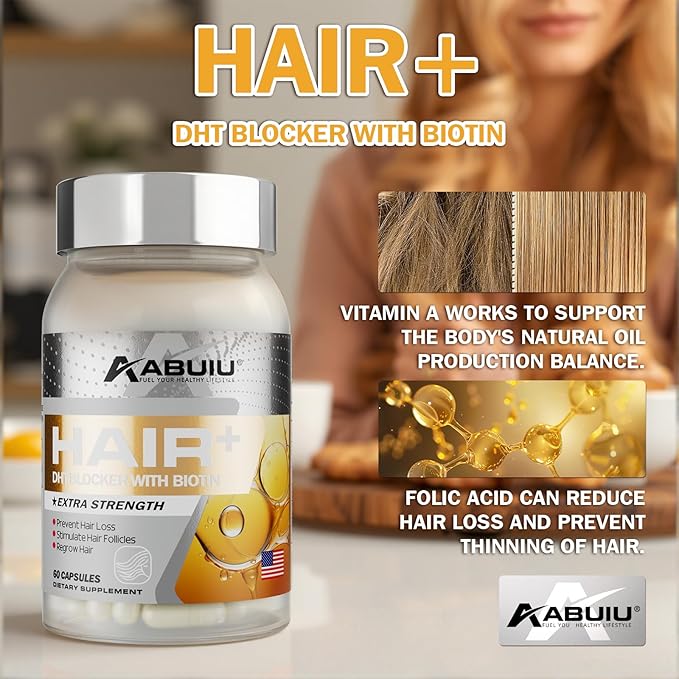 Biotin for Hair Growth Women Men - Third-Party Tested Biotin Supplement 5000 mcg, with Vitamin C E B12 B6 A Support Strong Nails Skincare Hair Health - USA Made - 120 Capsules / 2 Packs