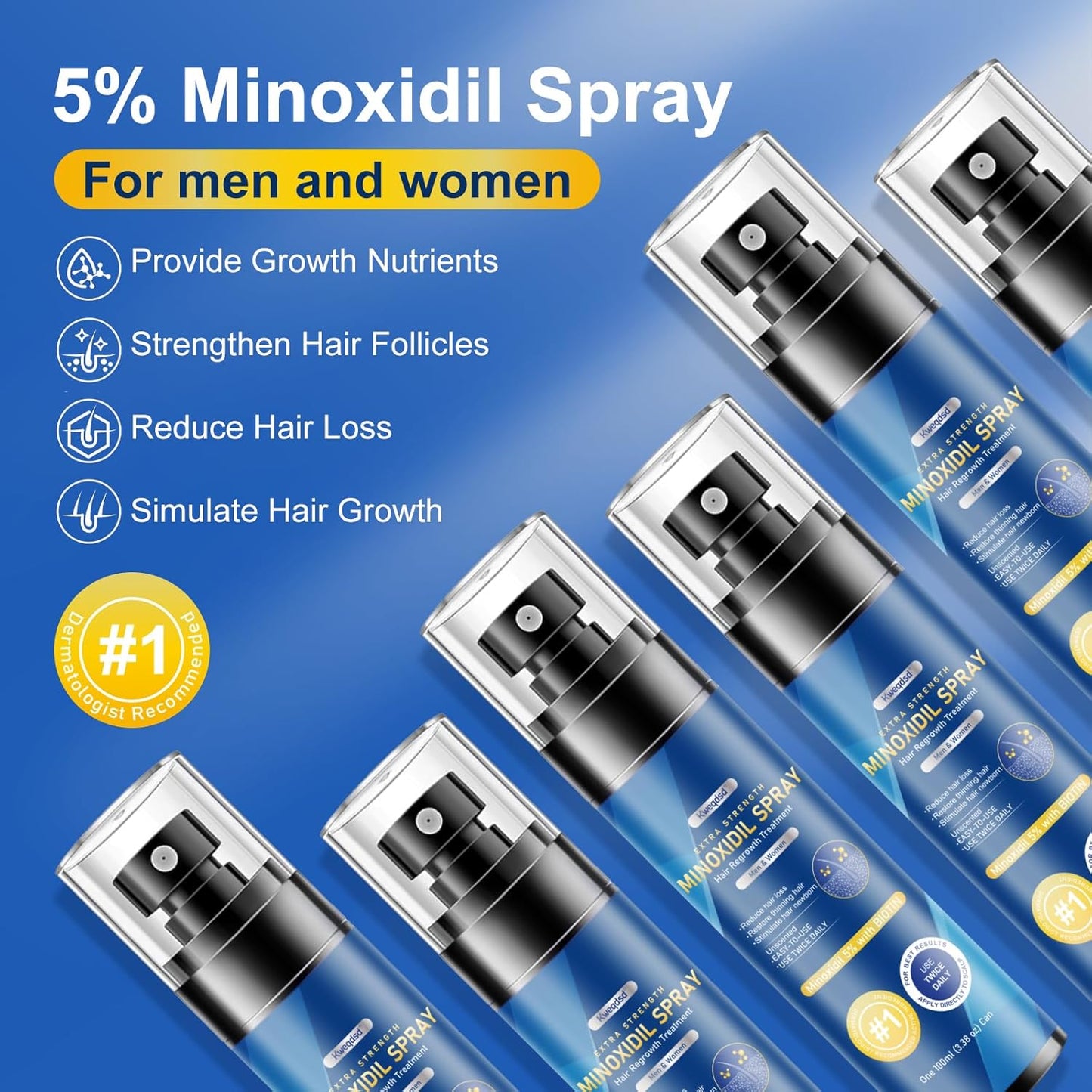 5% Minoxidil Spray for men-6 pack， Infused with Biotin, Hair Growth Treatment, Supports Thicker and Fuller Hair & Beard (21oz, 10 Month Supply)