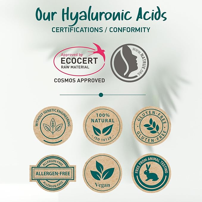 Organic Hyaluronic Acid Serum for Face | Best Hyaluronic Acid (Oligo) + 4 Hyaluronic Sizes - Highly Dosed | Hydrating Serum - Aging-Aging Moisturizer – Fragrance-Free | Made in Germany