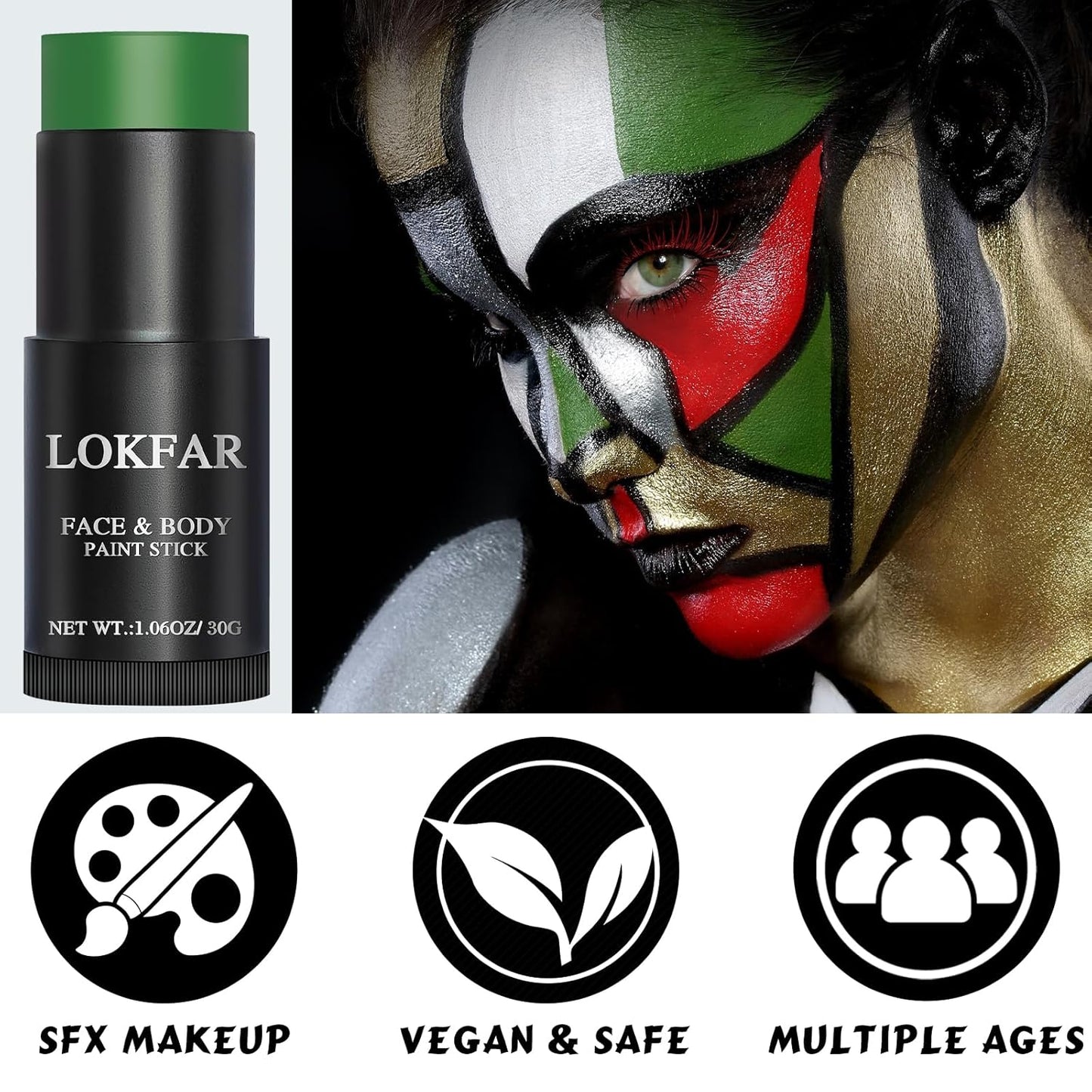 Green Face Body Paint Stick, Football Baseball Eye Black Stick, Waterproof Full-Coverage Green Face Makeup for Halloween Witch Alien Camo Frankenstein Cosplay Makeup