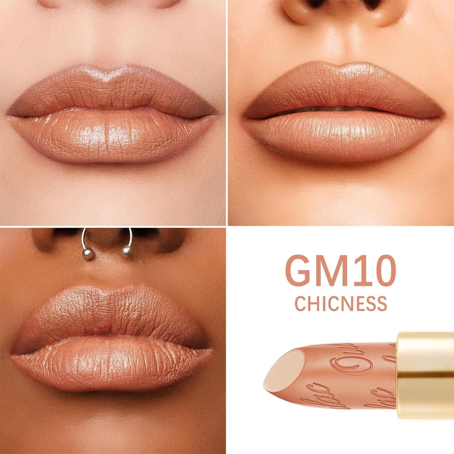 Oulac Nude Matte Lipstick with Glow Metallic Finish - Vegan Lipstick for Women, Creamy Texture, Hydrating Clean Beauty Formula, High-End Magnetic Hook Design, GM10 Chicness