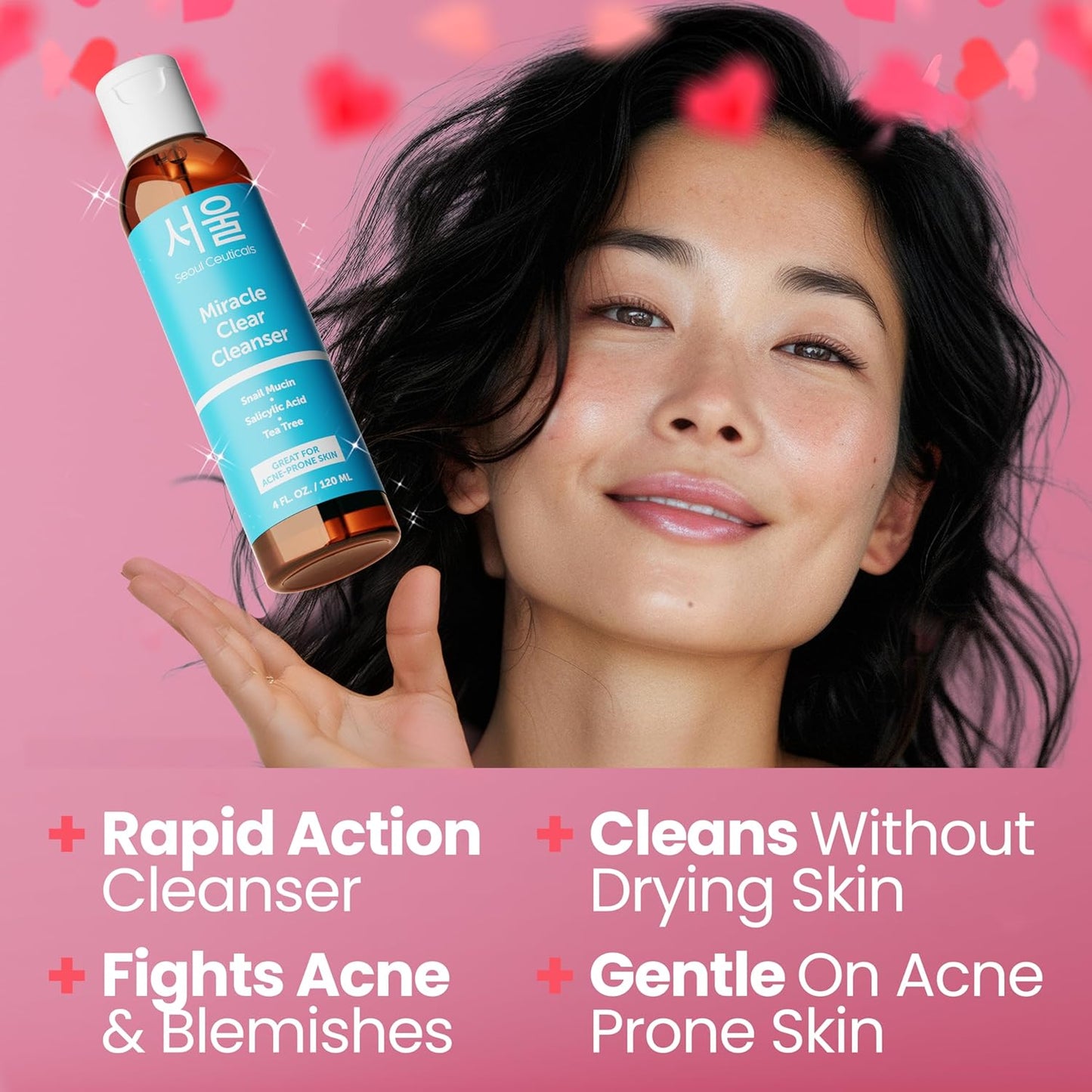 SeoulCeuticals Korean Acne Snail Cleanser Face Wash - Snail Mucin, Salicylic Acid & Tea Tree Acne Treatment for Sensitive Skin & K Beauty Glow 4oz