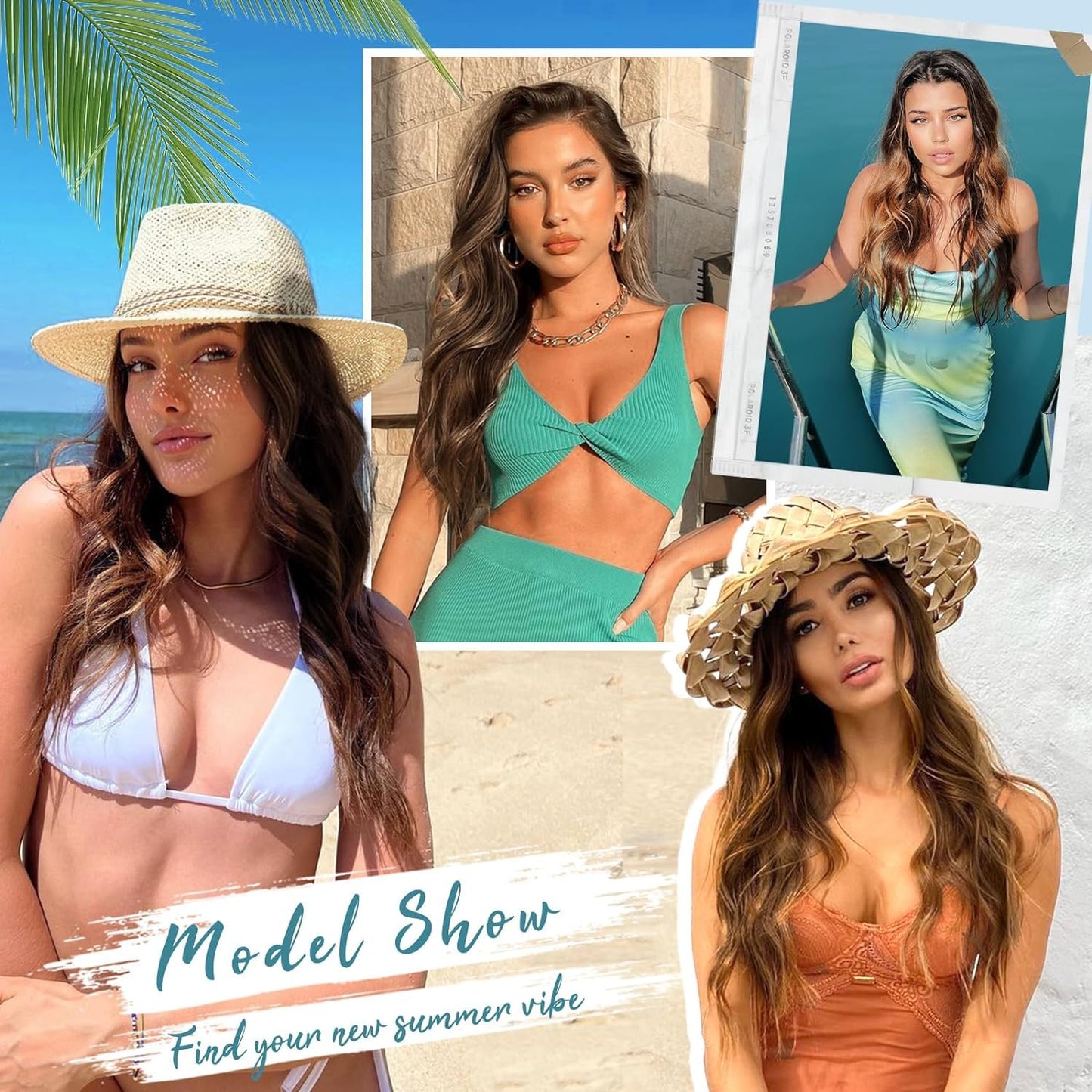 KooKaStyle Clip in Synthetic Hair Extensions Long Wavy 4PCS Honey Blonde Mixed Light Fiber Double Weft Natural Hair Extensions 20 Inch for Women