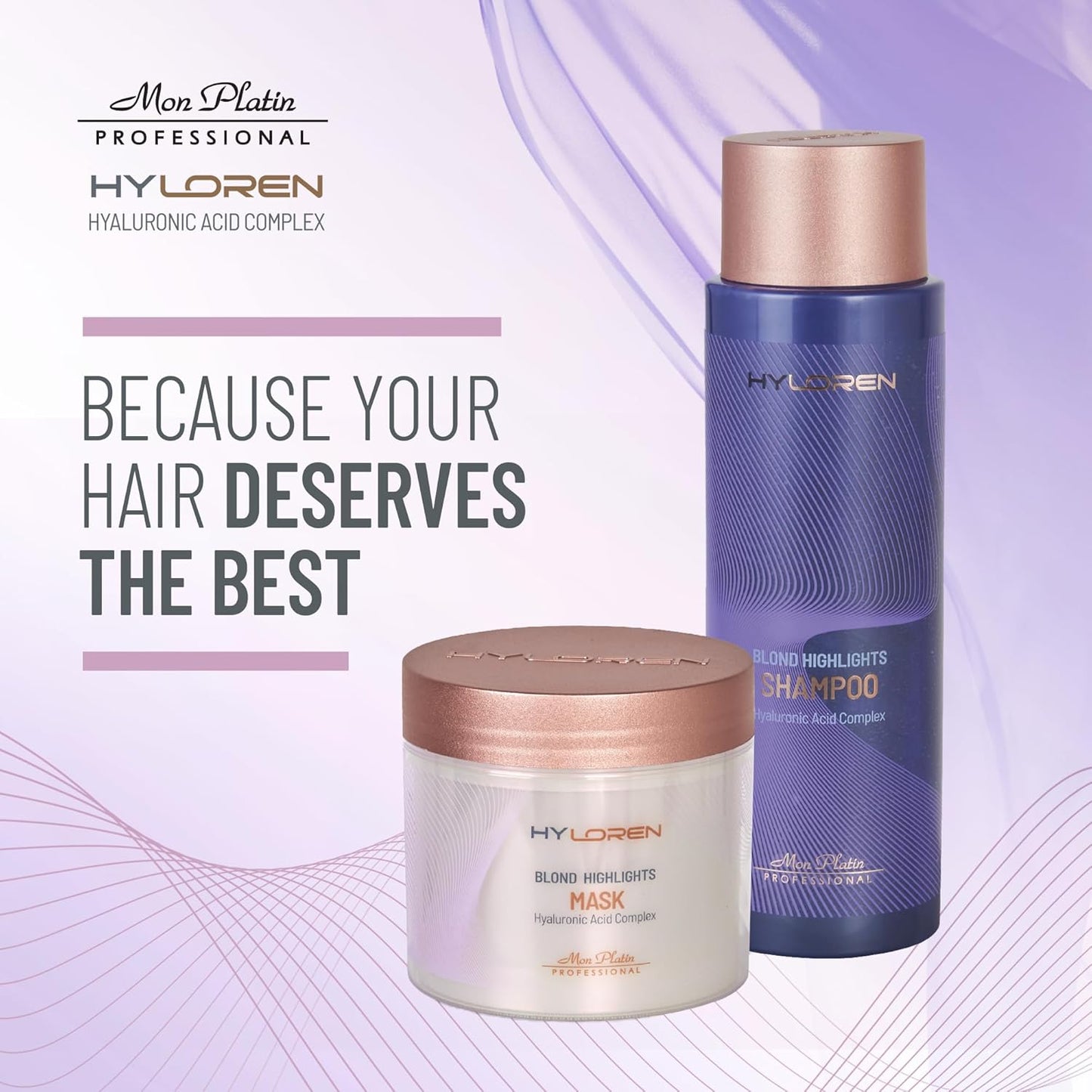 Mon Platin HYLOREN Blonde Highlights Mask with Hyaluronic Acid - 500 ml Premium Blonde Hair Mask to Neutralize Yellow and Orangey Tones - Treatment to Repair, Restore, Soften, and Strengthen Hair