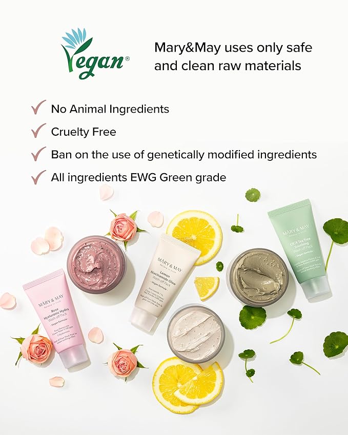 Mary&May Vegan Rose Hyaluronic Hydra Wash Off Mask - Rose Petal and Damask Rose Water Cream Mask for Moisturizing, Exfoliation, and Blackhead Removal - Korean Skincare, 1.01oz.