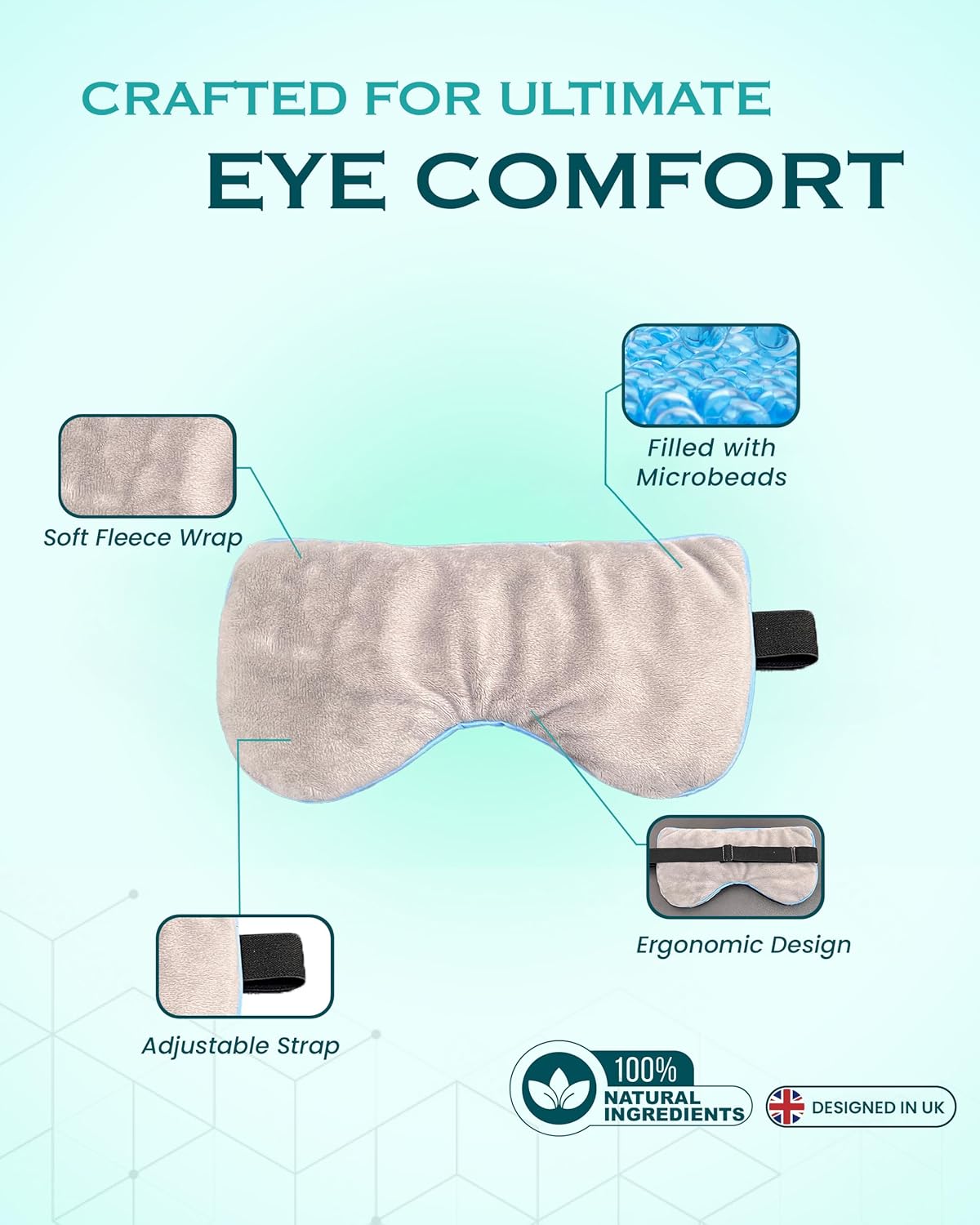 Heated Eye Mask for Dry Eyes, Stye, Blepharitis & Puffiness Relief – Microwavable Warm Compress with Soft Fleece Reusable Mask for Fatigue, Strain, Sinus & Irritation – Grey