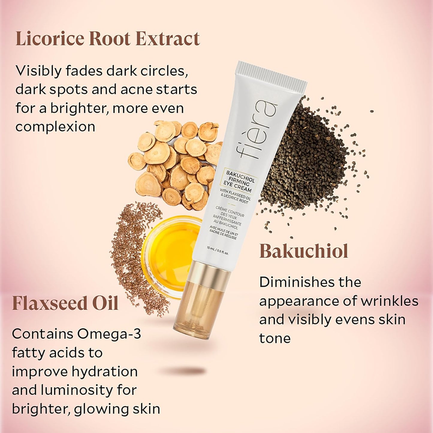 FIÈRA Bakuchiol Firming Eye Cream - Designed Specifically For Mature Skin - Targets Wrinkles, Anti-Aging, Dark Spots, and Fine Lines - Hydrating and Rejuvenating Formula - 15 ML / 0.5 FL. OZ.