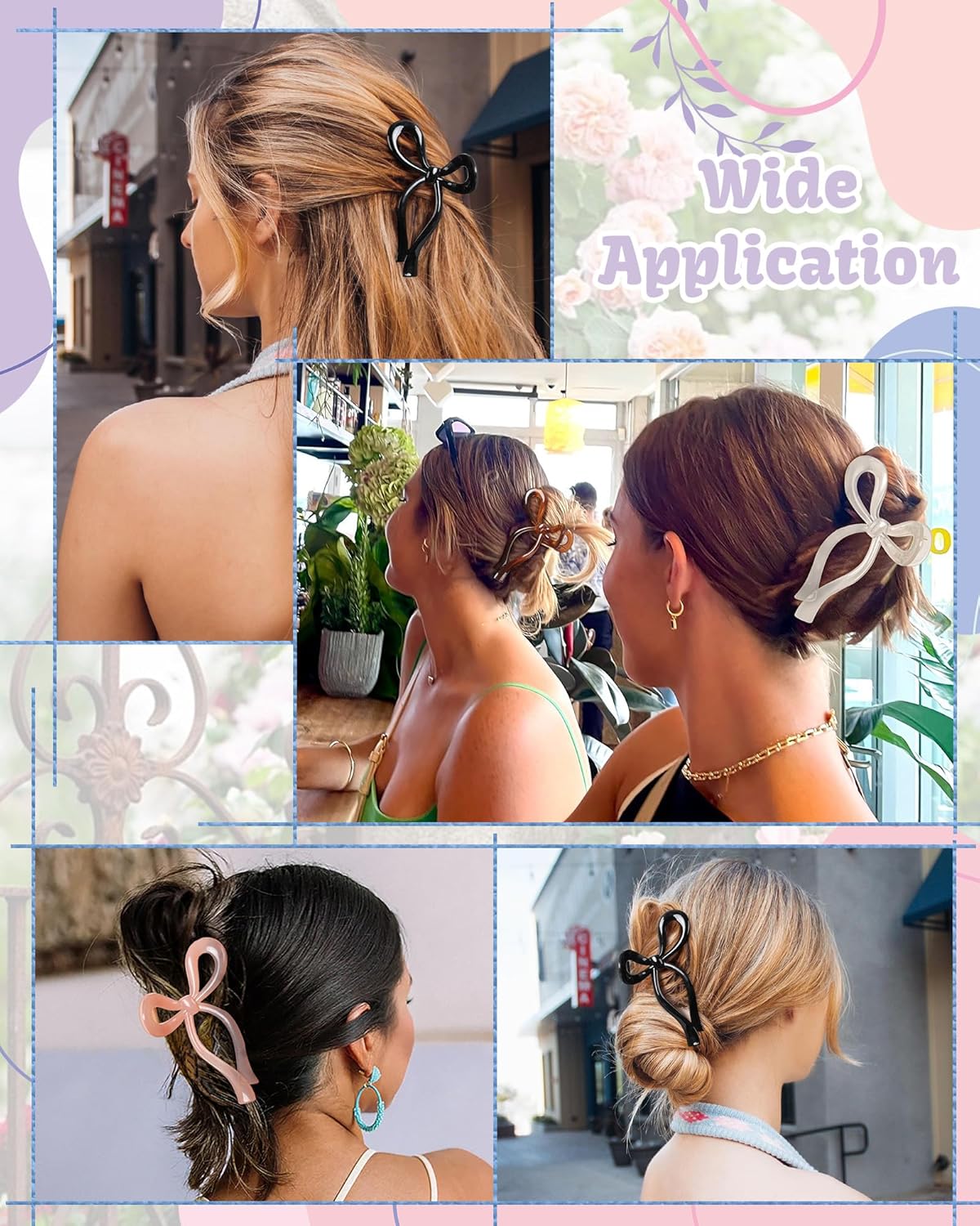 4 PCS Bow Hair Clips Bow Claw Clip for Women Nonslip Large Hair Claw Clips for Thin and Thick Hair Strong Hold Hair Bows (Orange+Coffee+Black+Champagne)