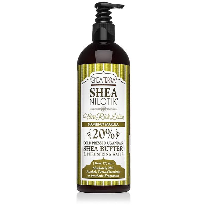 Shea Terra Organics Nilotik’ Shea Butter Ultra-Rich Lotion – Nambian Marula | Natural Daily Moisturizer High in Vitamins & Fatty Acids with Antioxidant Properties to Soften & Protect Dry Skin– 16 oz
