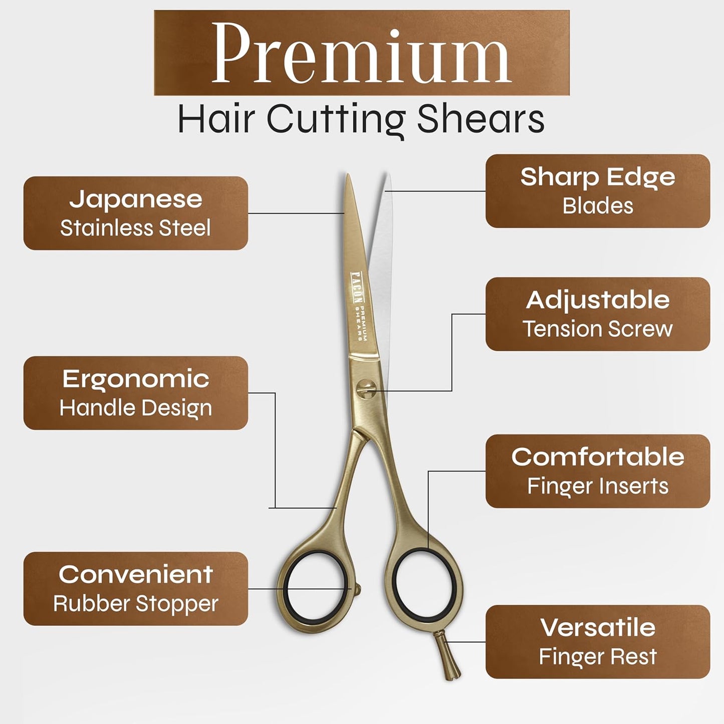 Facón Hair Cutting Scissors - Professional Hair Scissors 6.5 Inch Razor Edge Barber Shears Salon Hair Cutting Shears - Japanese Stainless Steel - Precision Cutting Premium Shears for Men, Women & Kids