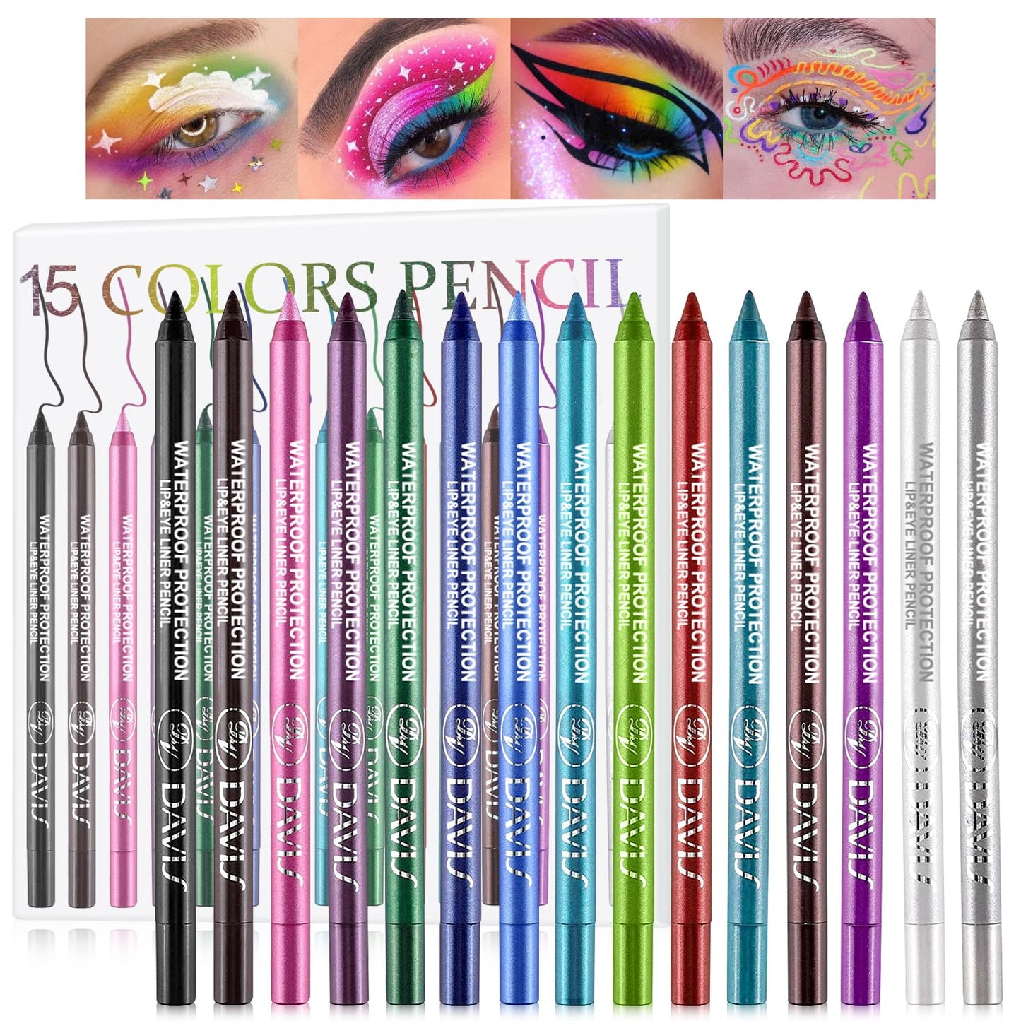 Colorful Eyeliner Pen Set, 15Colors Eye Shadow Pencil, Pearl Eyeliner Kit Metallic Glitter Colored Eye liner for Women Eye&Lip Liner Professional Waterproof Eye Makeup