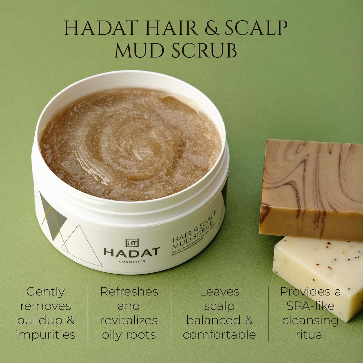 HADAT Hair & Scalp Mud Scrub – Dead Sea Mineral Exfoliator Made in Israel - Deep Cleansing Treatment - Professional Spa Quality - Exfoliating Scalp Scrub - Pre-Shampoo Care, 10.14 Fl Oz