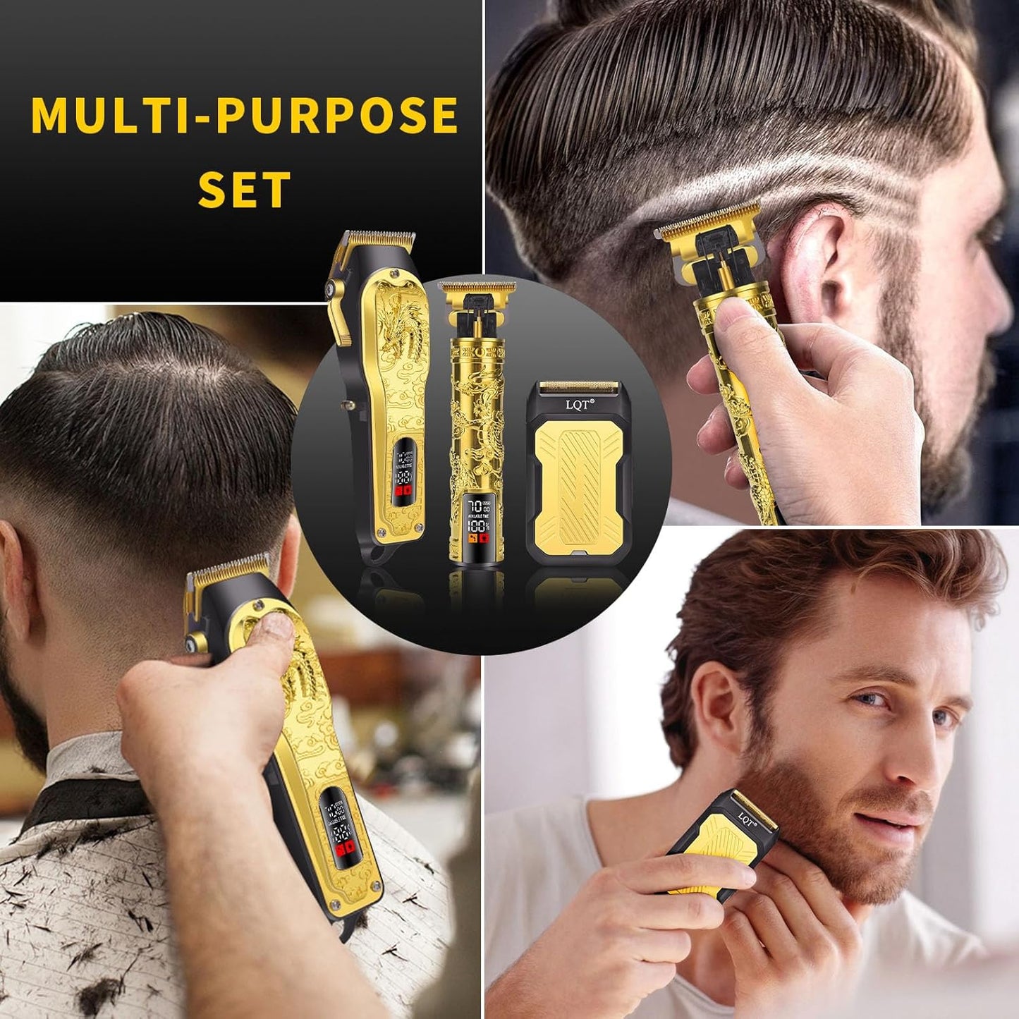 Professional 3-in-1 Haircut and Shaving Set, Gold Design LED Display 17 Accessories + Travel Storage Box, Equipped with Large Capacity Battery, Holiday Gift, Men's Gift