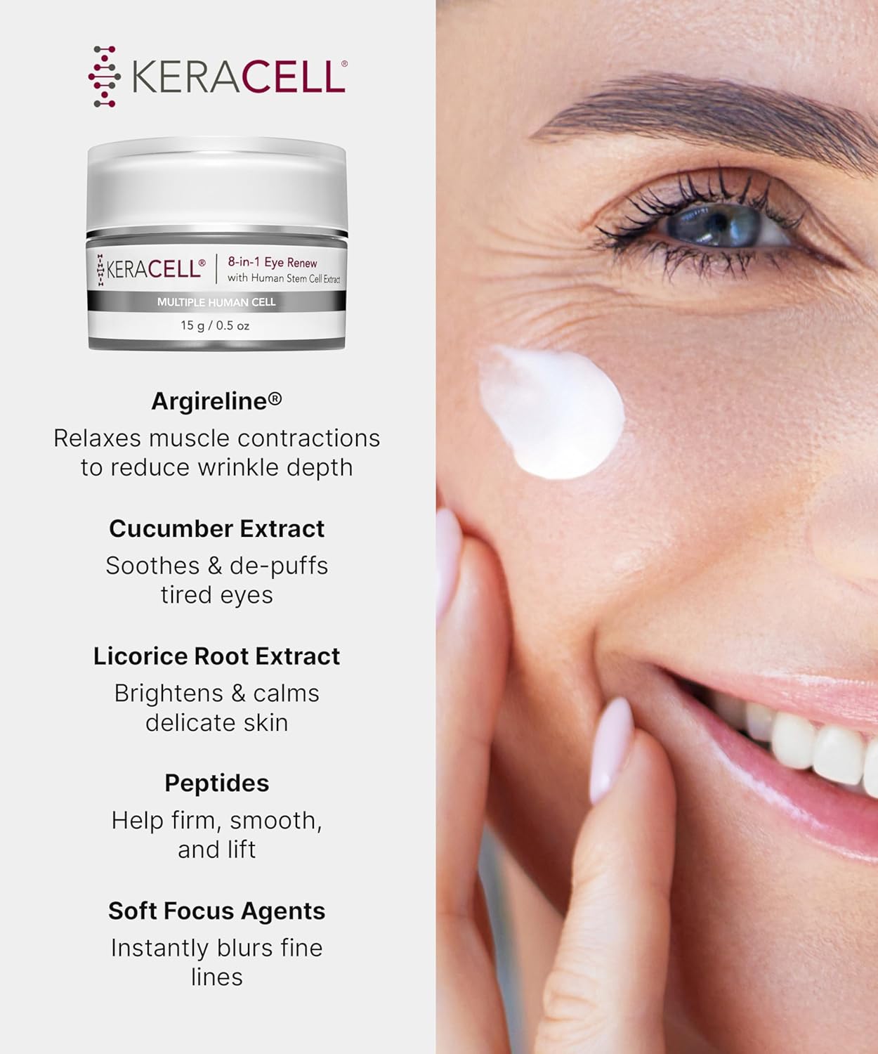 Eye Cream Anti Aging Solution – 8-in-1 Renew Cream with MHCsc Technology – Under Eye Cream for Dark Circles - Reduces Puffiness, Fine Lines, Wrinkles – With Peptides & Cucumber - 0.5 oz