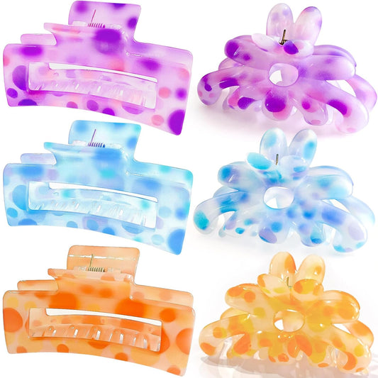 Hair Clips for Women,6PCS Big Flower Claw Clips for Thick Thin Hair,Strong Hold Cute Hair Accessories for Girls,Nonslip Beach Vacation Essentials Summer Accessories (varicoloured)