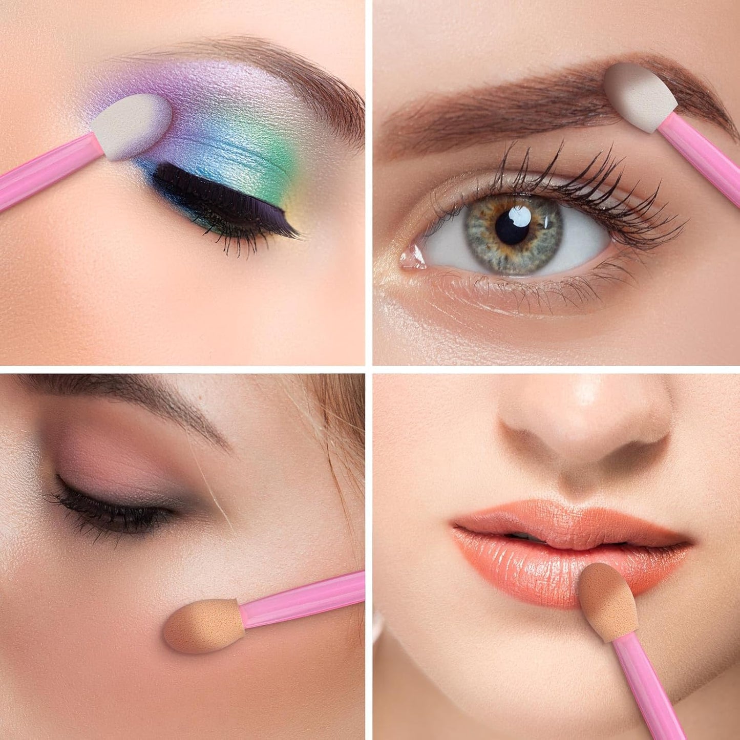 1000 Eye Shadow Applicator Disposable Foam Makeup Brush Sponge Tipped Oval Eyeshadow Applicators Dual Sides Pink