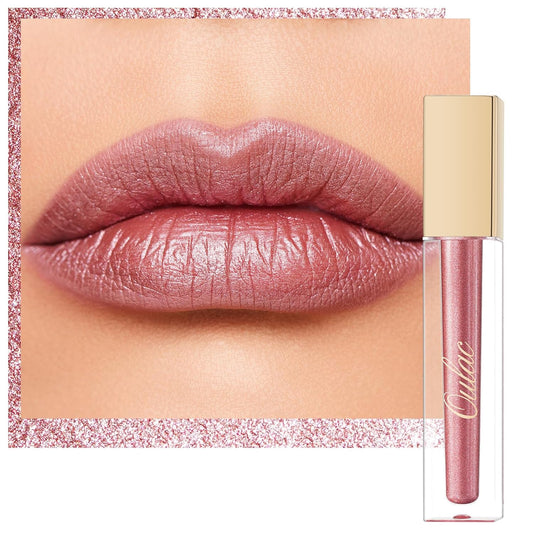 Oulac Rose Pink Lip Gloss Metallic Shine Lipstick for Women, Dual Use for Lips & Eyeshadow, Long Lasting Waterproof, High Impact Lip Color, 3D Metallic Finish, No Transfer, Vegan MD04
