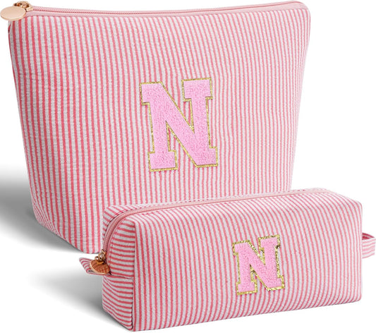 Personalized Makeup Bag for Women Girls - Fashion Cosmetic Bag Trendy Travel Toiletry Bag with Initials Letter - Teen Gifts - Peach,N