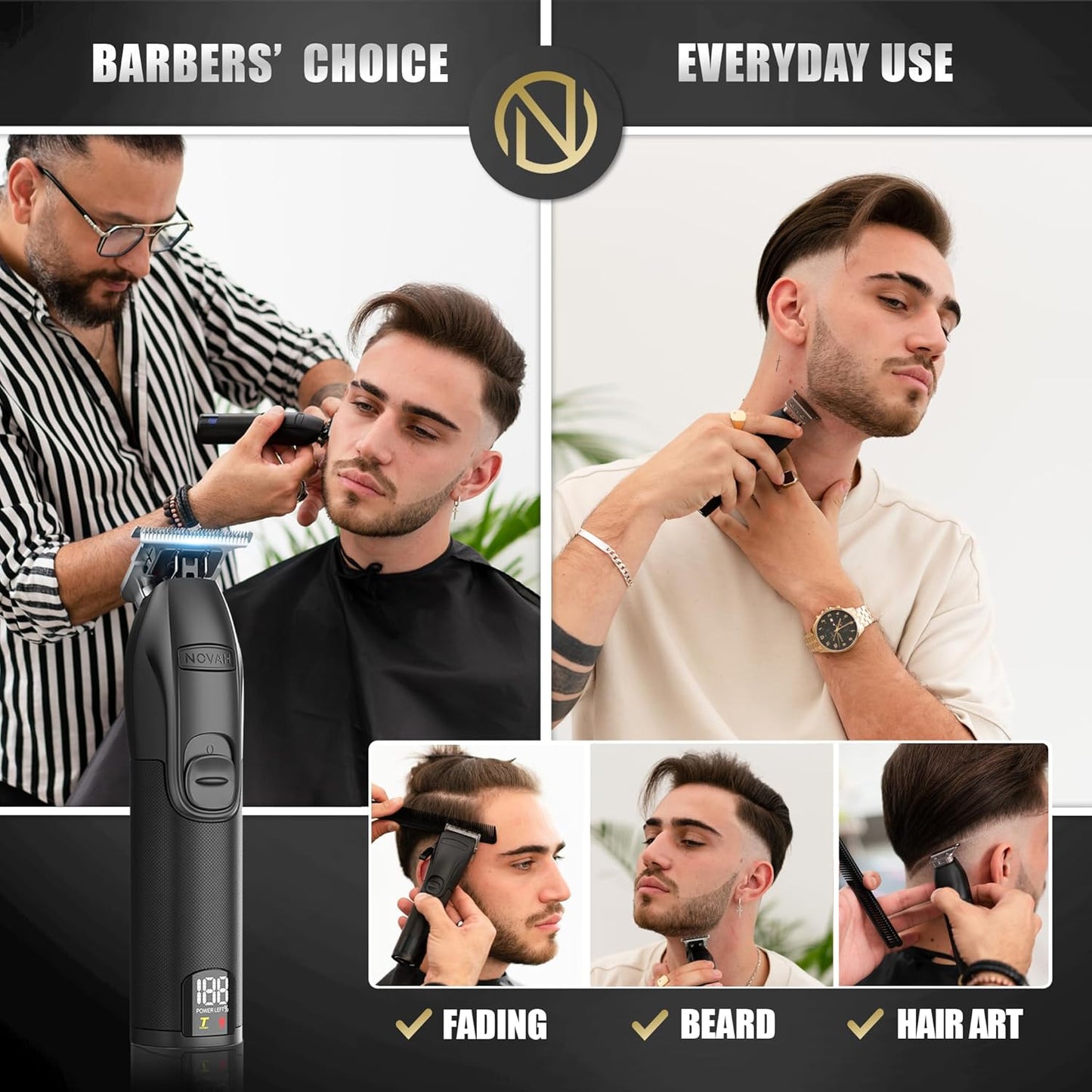 NOVAH Grooming Professional Hair Trimmer for Men, Barber Trimmer Cordless T Trimmers for Barbers