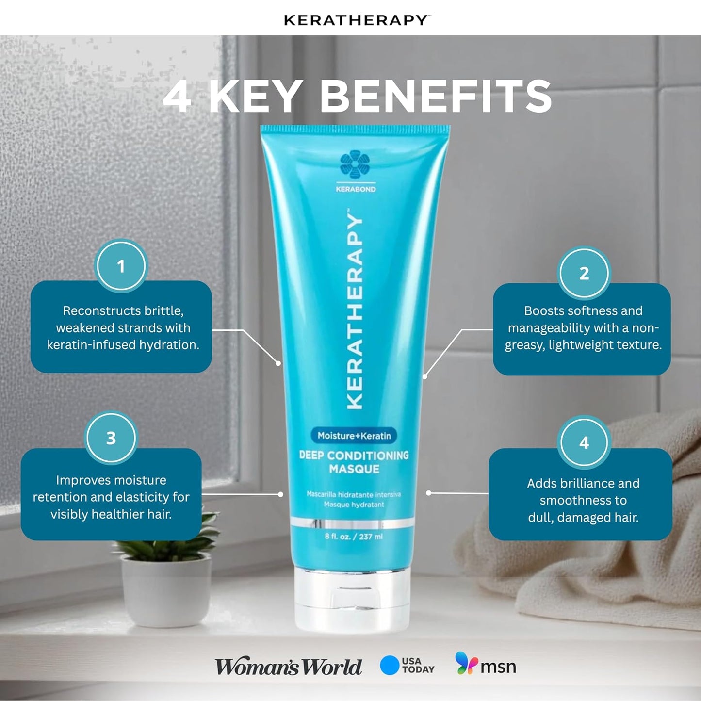 Keratherapy Keratin Infused Deep Conditioning Masque, 8 fl. oz., 237 ml - Moisturizing & Hydrating Hair Treatment with Kerabond, Jojoba, Nettle Root Extract, Wheat Oil, & Persian Walnut