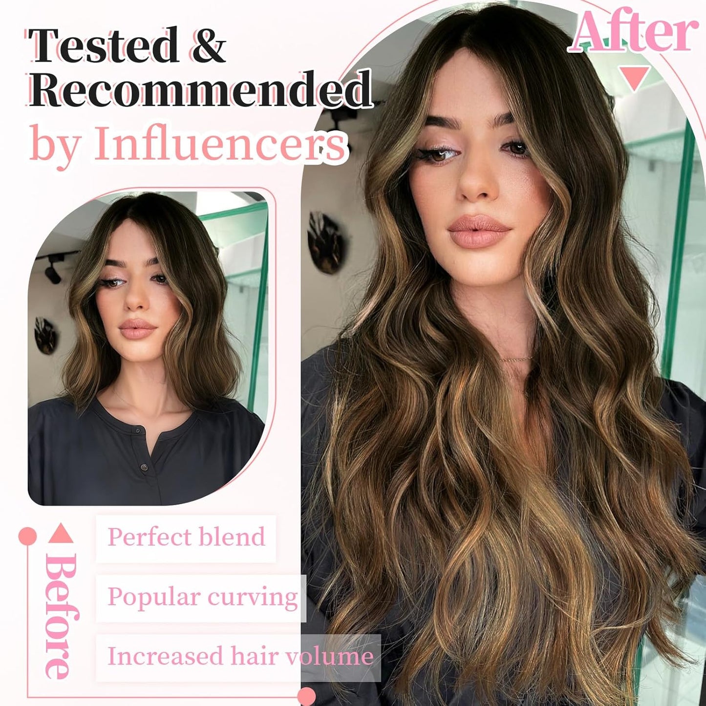 KooKaStyle Clip in Synthetic Hair Extensions Long Wavy 4PCS Black&Dark mix light brown Fiber Double Weft Natural Hair Extensions 20 Inch for Women