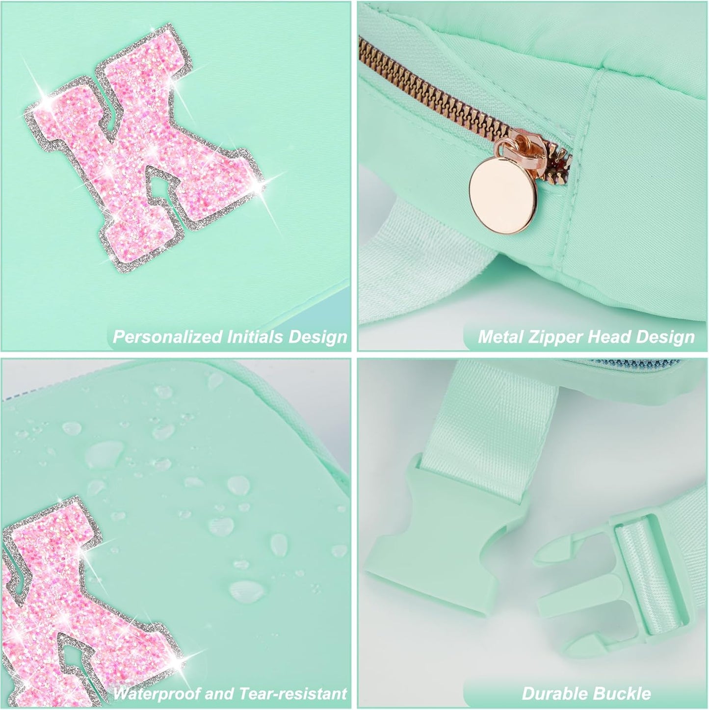 Fanny Pack Belt Bag Crossbody Bags with Initials Letter Patch Trendy Stuff for Teens Cute Stuff Birthday Gifts for Teenager Girls | Light Green,Initial K