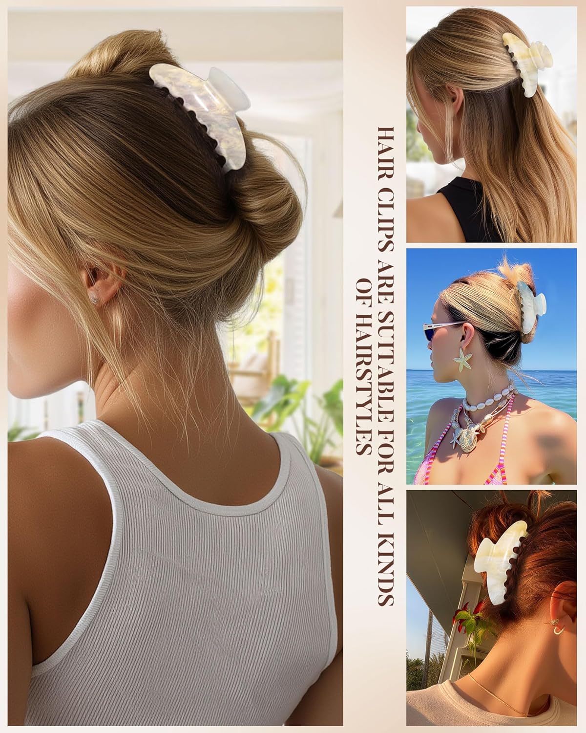 Molans 3PCS Hair Claw Clips Acrylic Clamps for women - Non-slip Strong Hold Barrettes for Thin Thick Hair, Medium hair clips Accessories