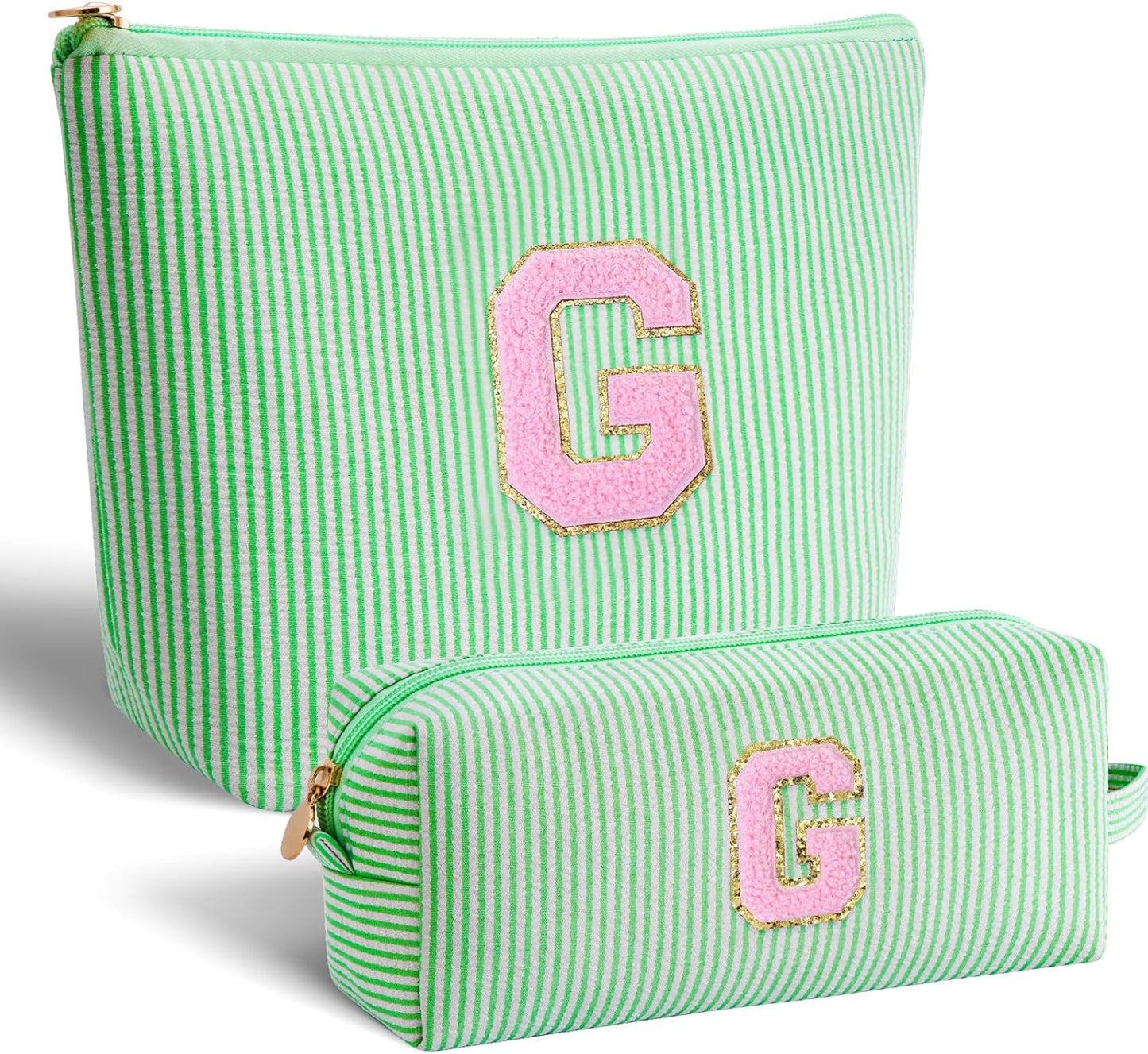 Personalized Makeup Bag for Women Girls - Fashion Cosmetic Bag Trendy Travel Toiletry Bag with Initials Letter - Teen Gifts - Green,G