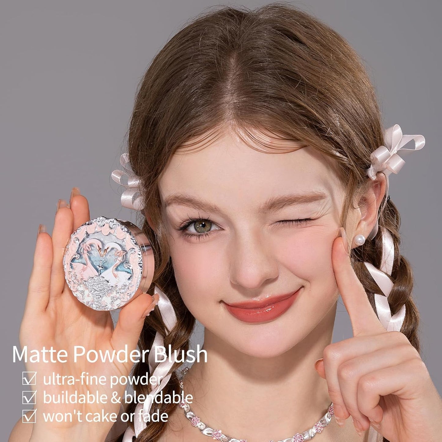 Flower Knows Swan Ballet Halloween 8-Piece Makeup Gift Box Set,Matte Lipstick + Shine Lipstick + Blush+ Eyeshadow Palette + Hand Mirror + Hair Clip + Blush Brush +Gift Box,Gift for Women & Girls