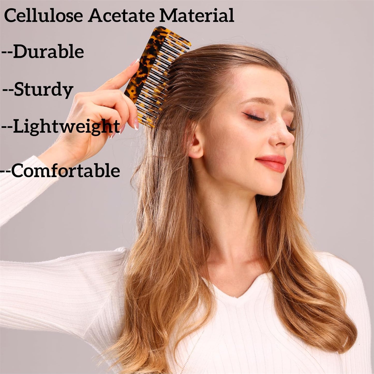 Fsmiling Wide Tooth Comb Large Detangling Comb Cellulose Detangler Comb for Thick Curly Wavy Wet Dry Hair 2 Pack,Black/Tortoise