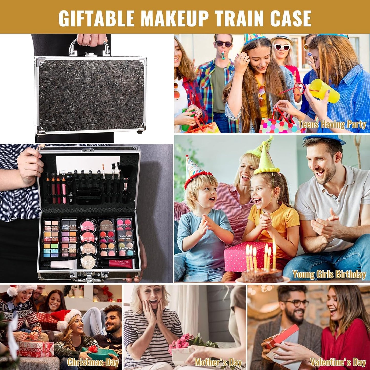 Makeup Kit for Teen Girls & Women Full Kit, Beauty Train Case with Starter Cosmetics Set, Make Up Valentine's Gift Box with Eyeshadow,Lipgloss,Highlight,Blush,Lip&Eye Pen,Brush & More(GoldenBrown)