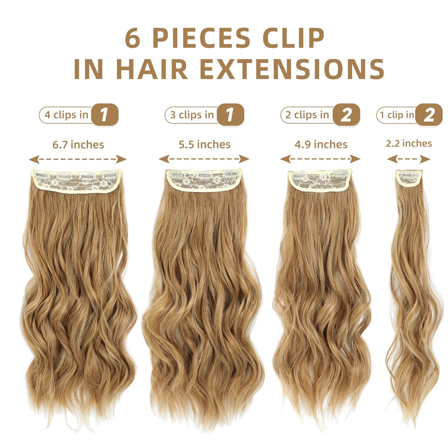 Clip in Hair Extensions, 6 PCS Natural & Soft Hair & Blends Well Hair Extensions, Lonng Wavy Hairpieces(20inch, 6pcs,Golden Blonde)